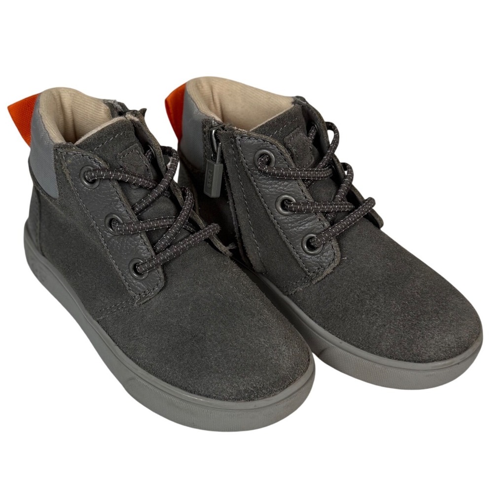 UGG Toddler Boys Gray Suede High Top Sneakers Orange Sole Zip Size 9